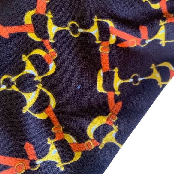 Vintage 70's Dark Brown, Yellow and Orange Equestrian Print Collared Button Up - Picture 8 of 12